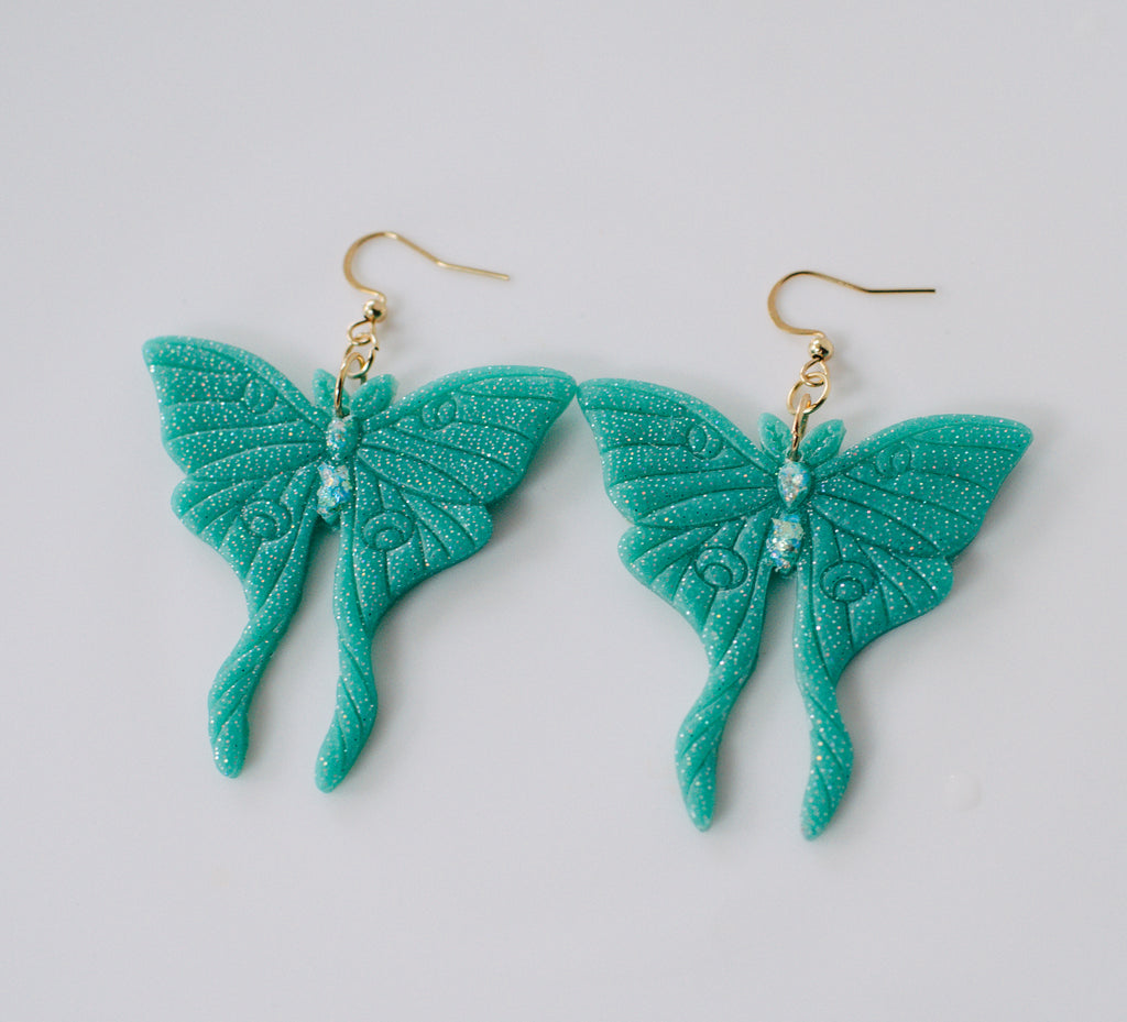 Luna Moth Turquoise Polymer Clay Earrings