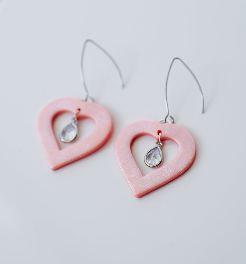 Pearl pink heart dangles