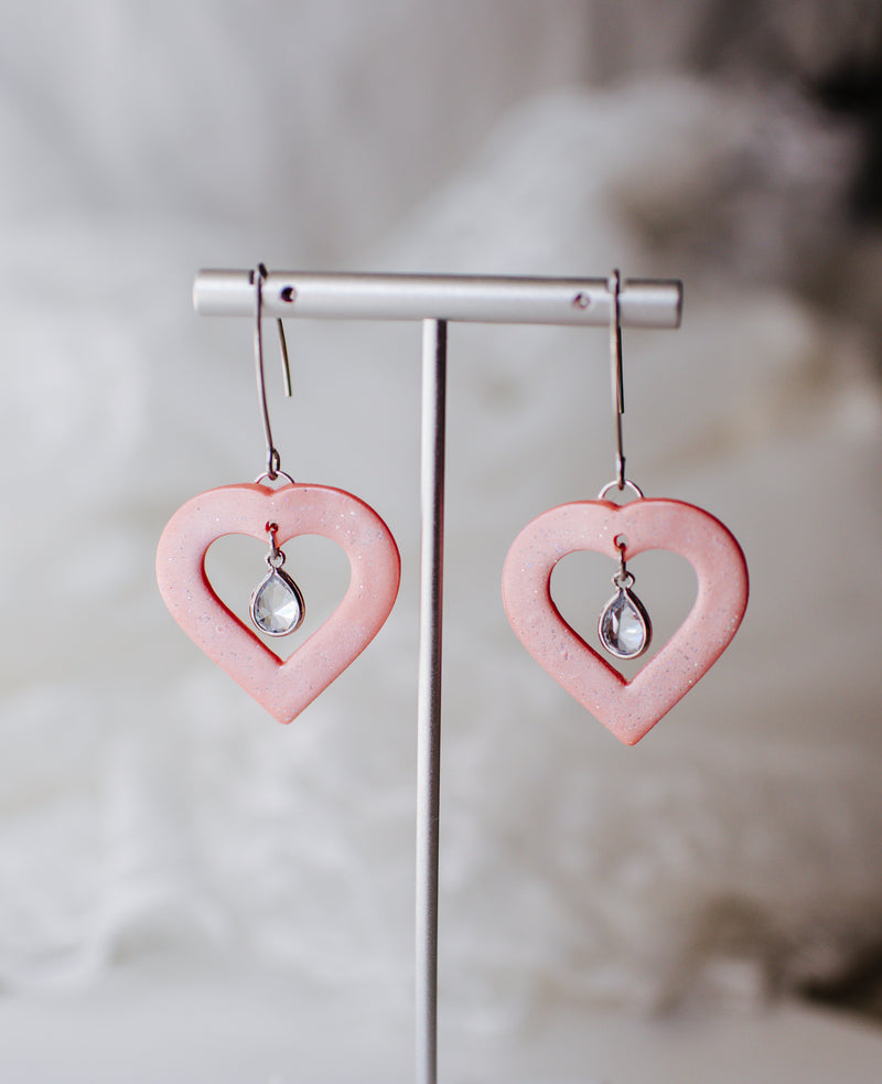 Pearl pink heart dangles