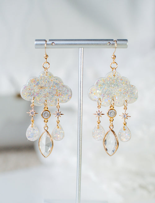 Crystal Opal cloud dangles - White pearl color