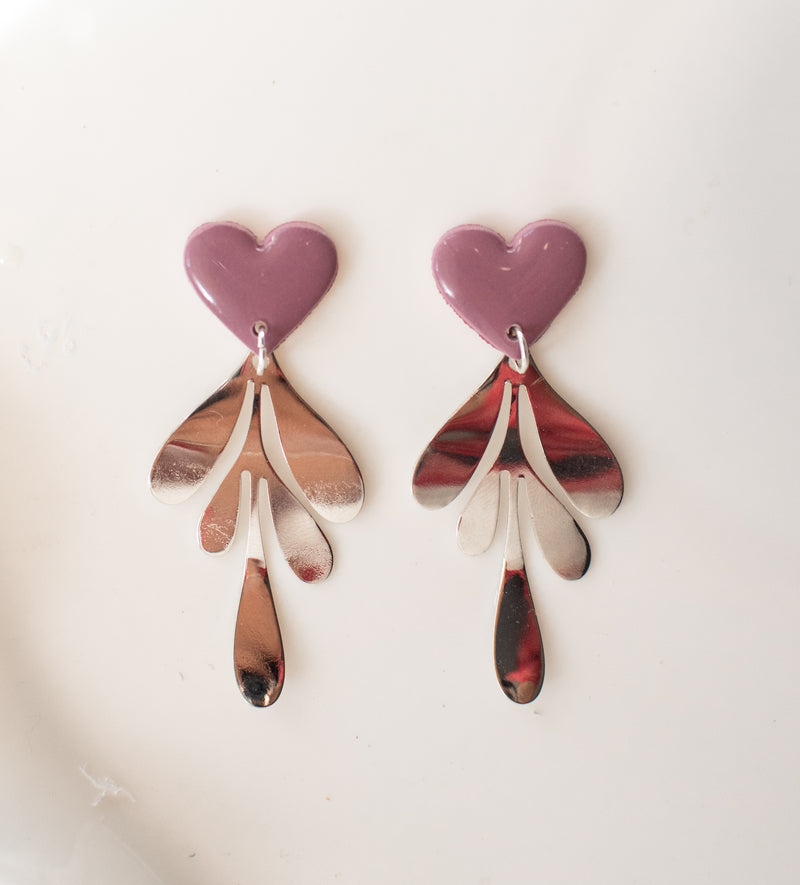 Rosewood color hearts w/silver dangle