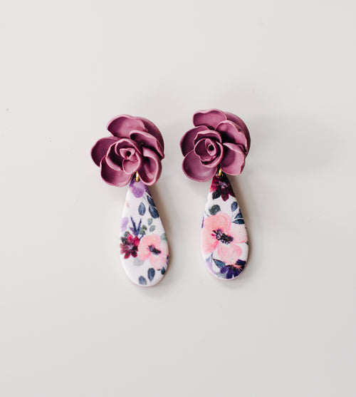 Sculpted flower purple top dangles
