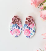 Large pink flower top earrings