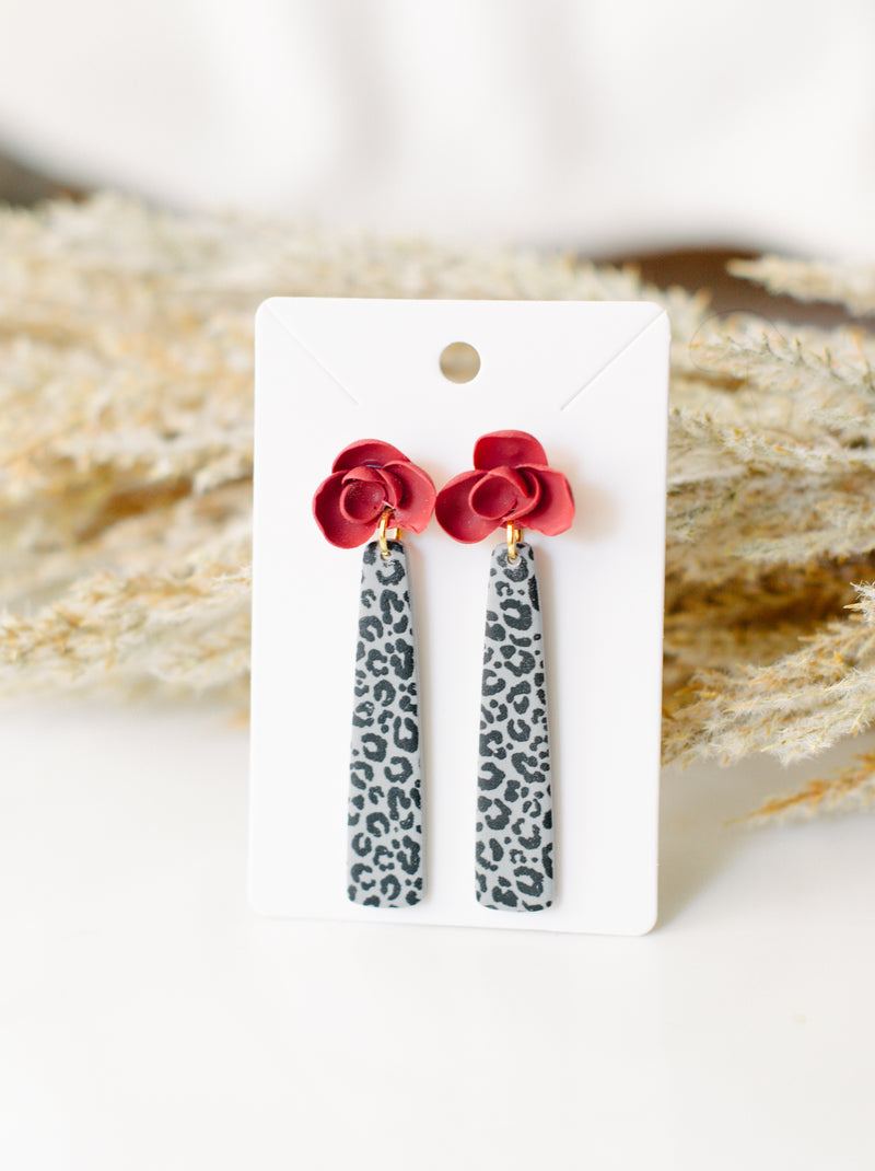 Cheetah print rose dangles