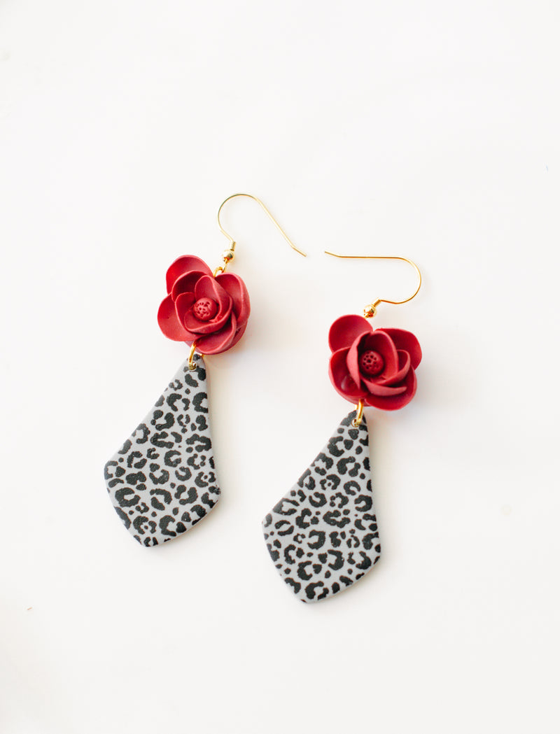 Cheetah print rose dangles (larger style)