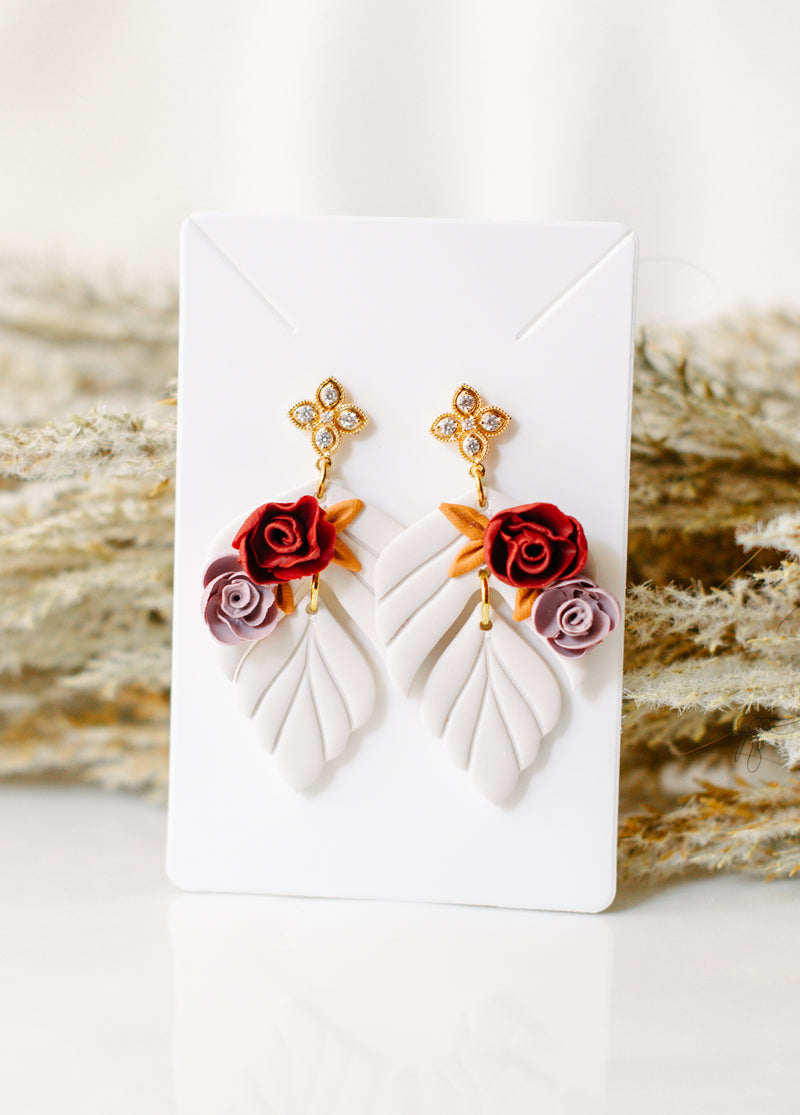 Cream color floral dangles w/gem tops