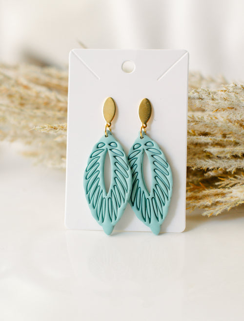 Feather shape dangles in 3 colors