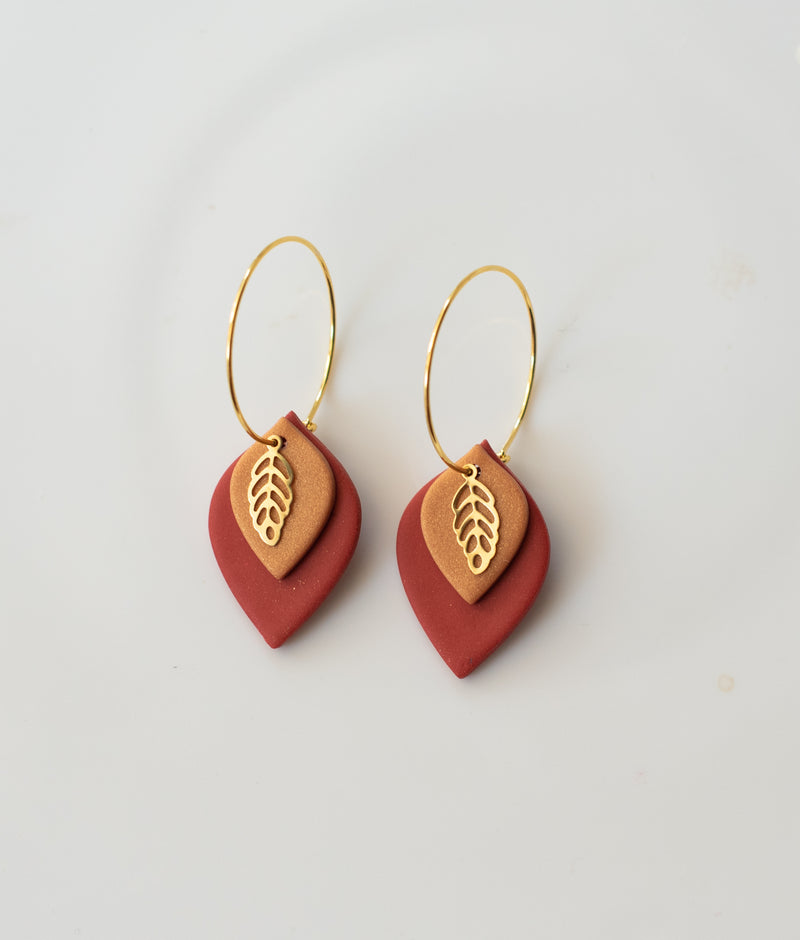 Two tone leaf hoops - burnt orange