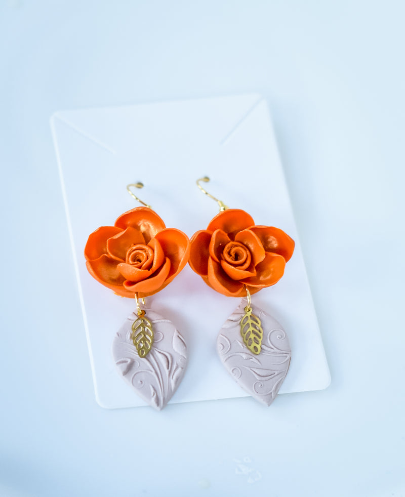 Shimmery burnt orange flower dangles