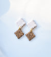 two tone pearl top earrings and gold glitter dangles