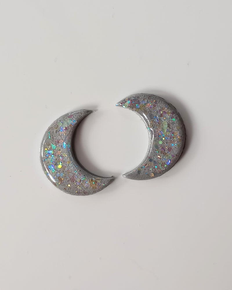 Silver opal moon studs