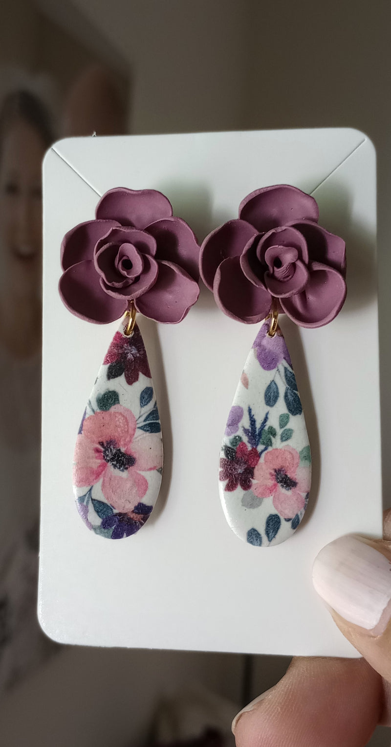 Sculpted flower purple top dangles