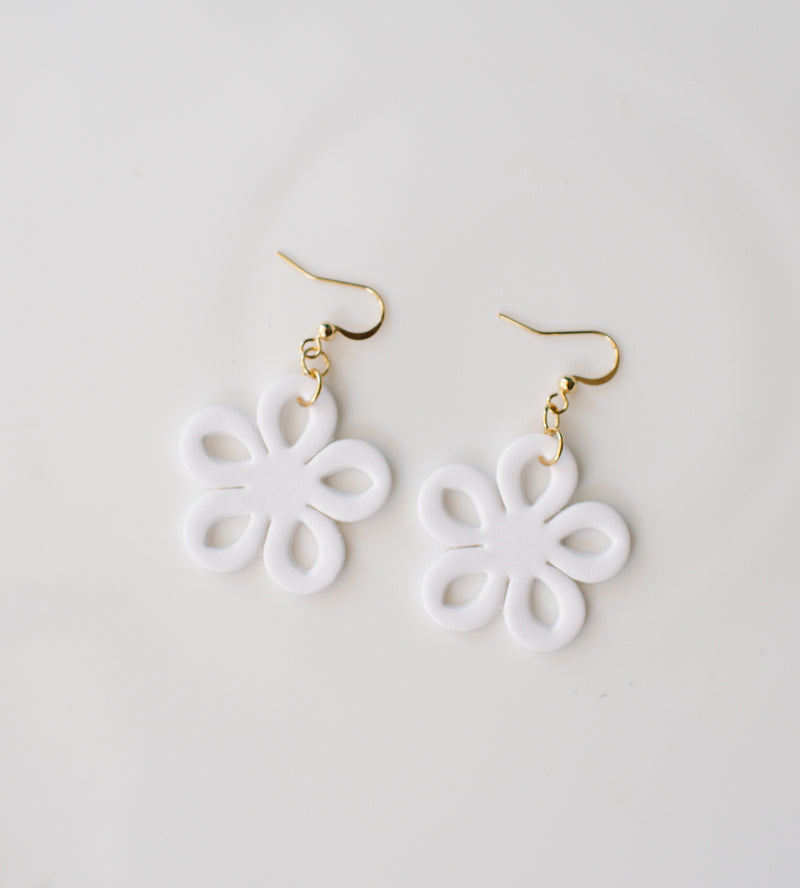 White daisy extruded style dangles