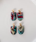 Colorful marbled draped earrings