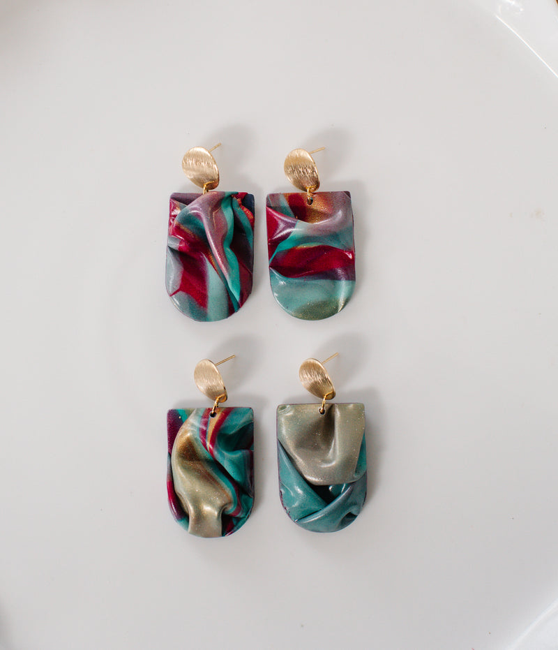 Colorful marbled draped earrings