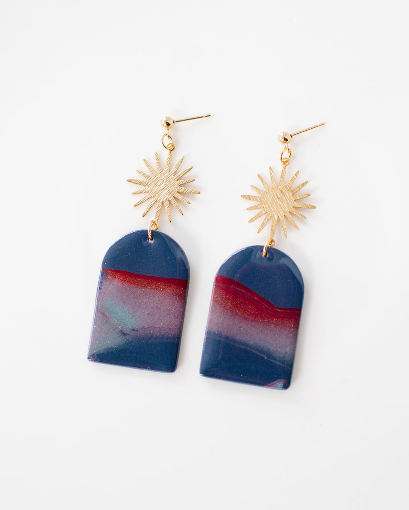 "Blue Galaxy" glitter earrings w/sun charm