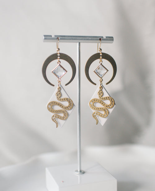 Brass moon and lunar snakes dangles