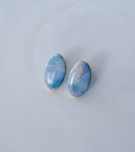 Blue watercolor oval stud earring w/gold lining