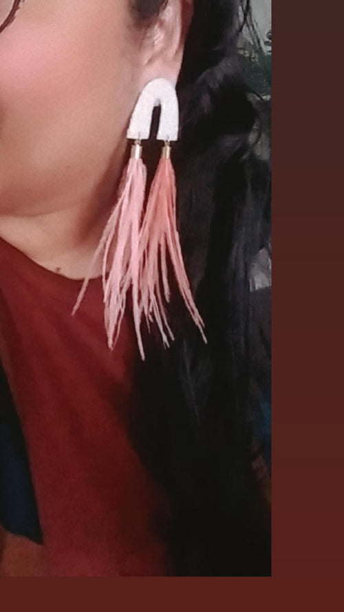 Opal pink feather boho earrings